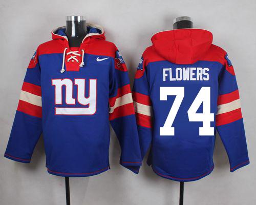 Nike Giants #74 Ereck Flowers Royal Blue Player Pullover NFL Hoodie - Click Image to Close
